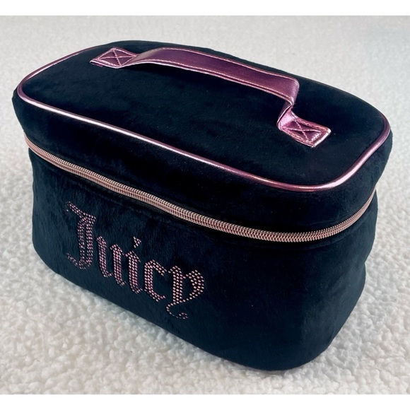 (NWT) JUICY COUTURE • Black/Pink Velour Rhinestone Travel Cosmetic Bag - Picture 5 of 16